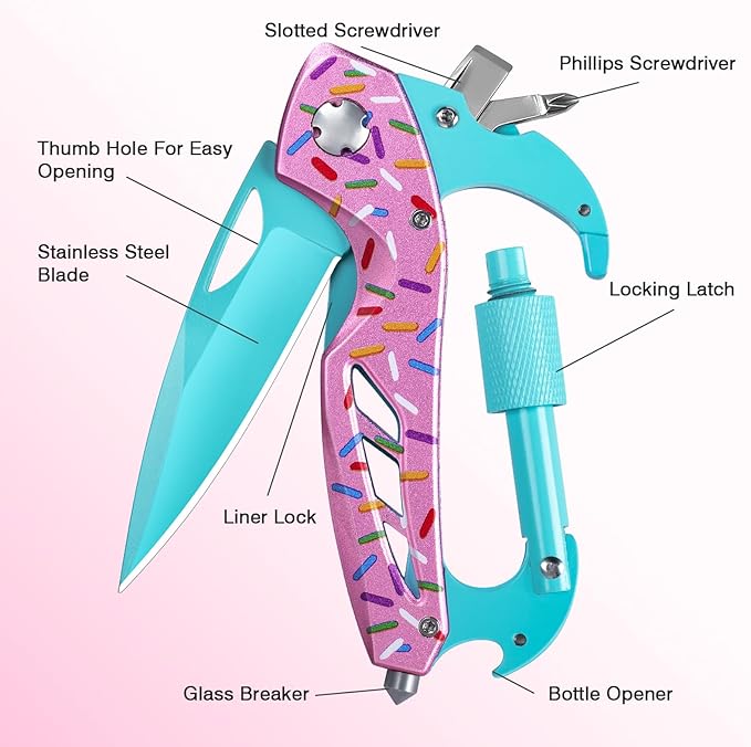 FUNBRO 6-in-1 Multitool with Folding Pocket Knife, Bottle Opener | Window Breaker and Screwdriver, Pocket Multi Tool, Gear for Camping Hiking, Gifts for Men Women
