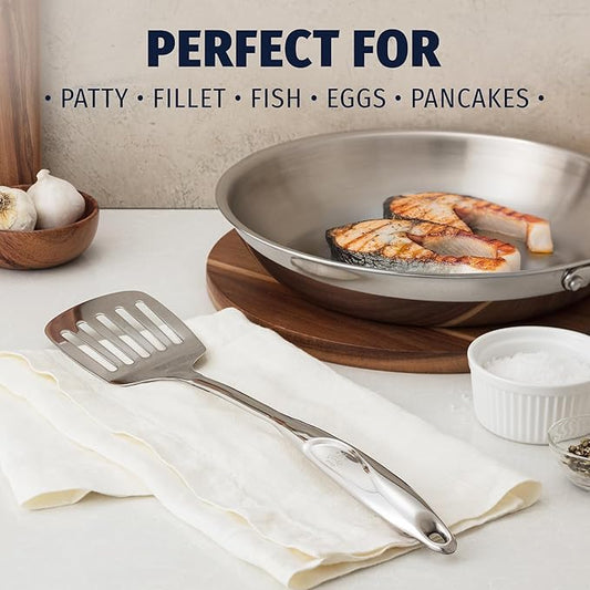 Zulay Kitchen Stainless Steel Slotted Turner - 14.8” Heat-Resistant Metal Spatula for Cooking, Frying & Grilling - Durable, Rust-Proof & Dishwasher Safe Kitchen Utensil for Everyday Use