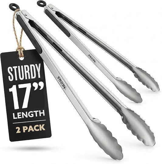 Kona Premium Stainless-Steel Locking Grill Tongs 17 inch, Sturdy, Heavy Duty Tongs - Great for Cooking, Grilling, and Barbecue (BBQ) [Set of 2]