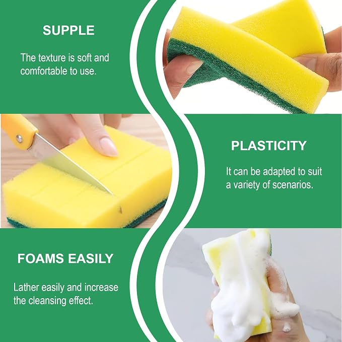 Cleaning Sponge,32 Pack Dual-Sided Dishwashing Sponge for Kitchen, Cleans Fast Without Scratching,Eco Safe on Non-Stick Cookware,Scrub Pads for Dishes,Pans All at Once