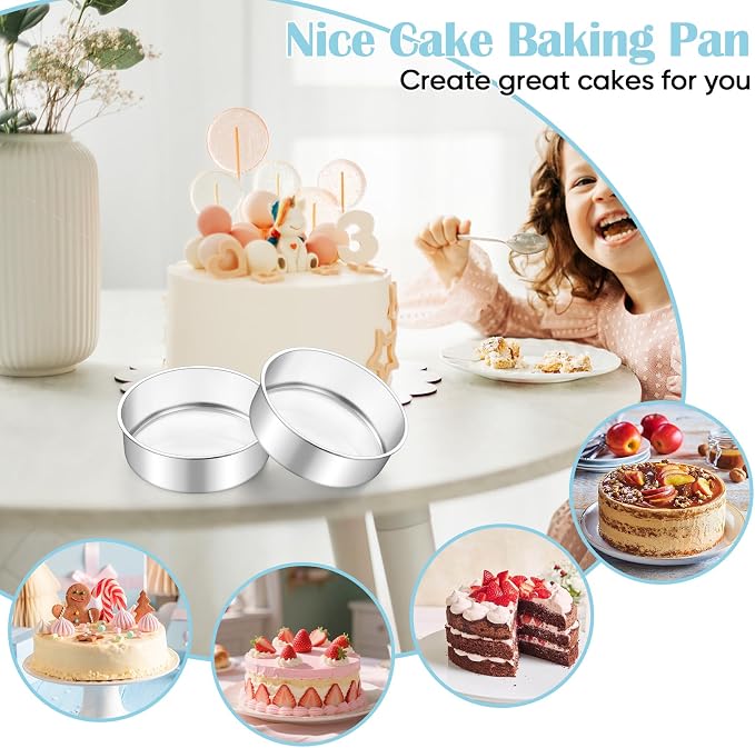 TeamFar 6 Inch Cake Pan, 6 Pcs Cake Pan Set Round Baking Pan Stainless Steel for Baking Steaming Serving, Fit in Oven Pressure Cooker Air Fryer, Healthy & Heavy Duty, Easy Clean & Dishwasher Safe
