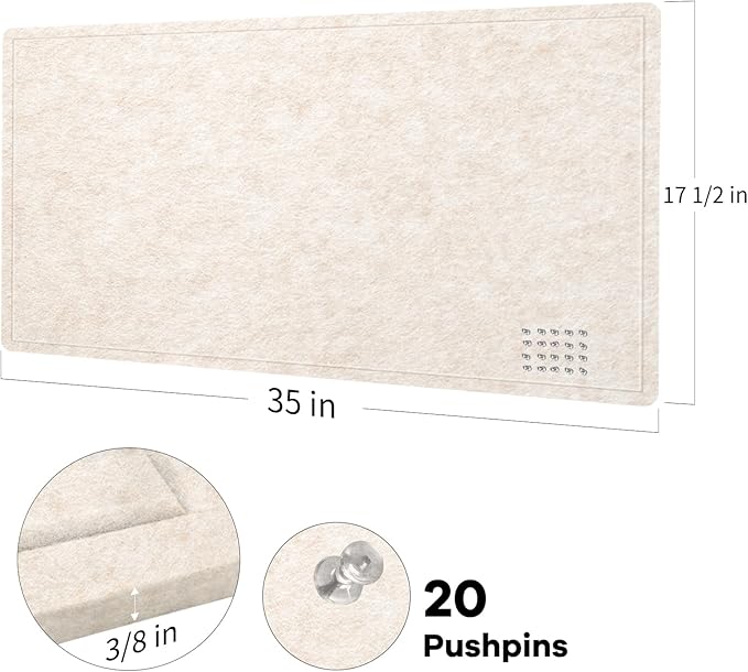 Felt Bulletin Board 35x18 inches, Decorative Pin Board for Home & Office | Cork Board Alternative for Wall with Push Pins, Display Mood Board for Photos, Notes & Reminders