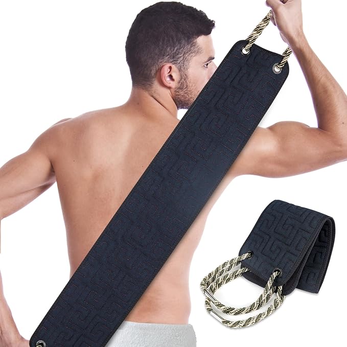Exfoliating Back Scrubber for Shower, Double-Sided Widened Back Scrub Washcloth with Handles for Use in Shower, 39 Inches Body Exfoliator Bath Tool to Clean Your Body Deeply for Men & Women