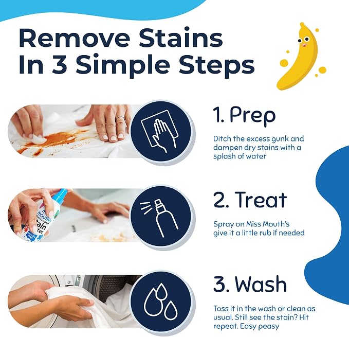 Miss Mouth's Messy Eater Stain Treater Spray - 4oz 3 Pack Stain Remover - Newborn & Baby Essentials - No Dry Cleaning Food, Grease, Coffee Off Laundry, Underwear, Fabric | Newborn & Baby Essentials; Cleans Off Food, Grease, Coffee; Use on Laundry, Unde...