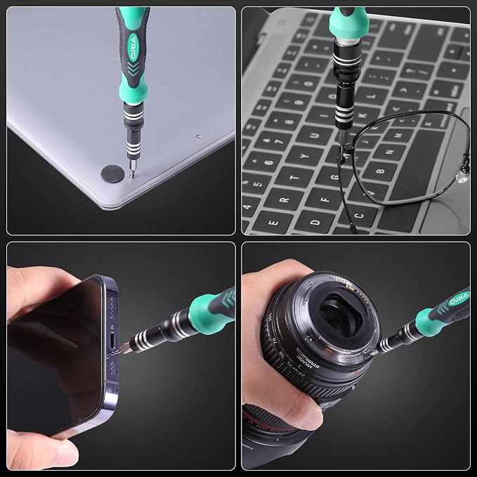 ORIA Small Screwdriver Set, 61 in 1 with 57 Bits Precision Screwdriver Set, Mini Repair Tool Kit with Extension Rod for Smartphone, Game Console, Tablet, PC, Green