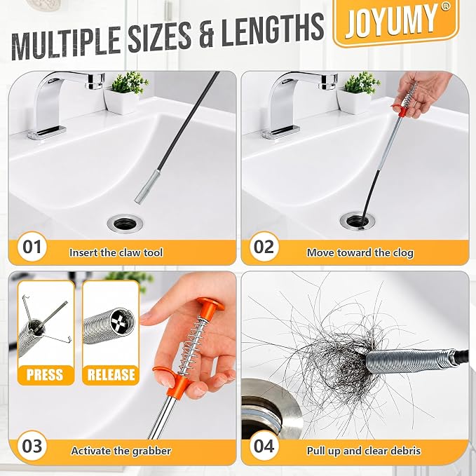 10PCS Drain Snake Kit, 63" Heavy Duty Plumbing Auger, 60" Sink Snake Brush, 20" Clog Remover, 18" Cleaning Brush with Gloves, Pipe Cleaner for Kitchen Sink, Bathtub, Toilet, Sewer Drainage
