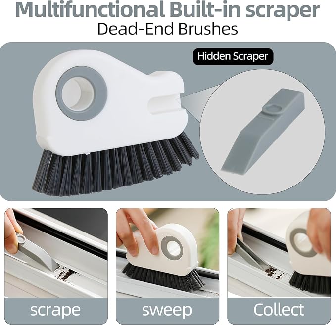 Window Track Cleaning Brush, 2-in-1 Groove Cleaner Brush - Deep Clean & Scratch-Free for Sliding Door Tracks, Shower Door Sills & Household Narrow Gaps (2-Pack, Gray)