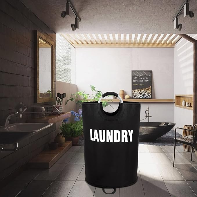 Maxsilan 160L XX-Large Laundry Basket Bag, Collapsible Tall Hamper, Black | Freestanding tall laundry bag & foldable washing basket. Extra large clothes storage bin with durable sturdy handles