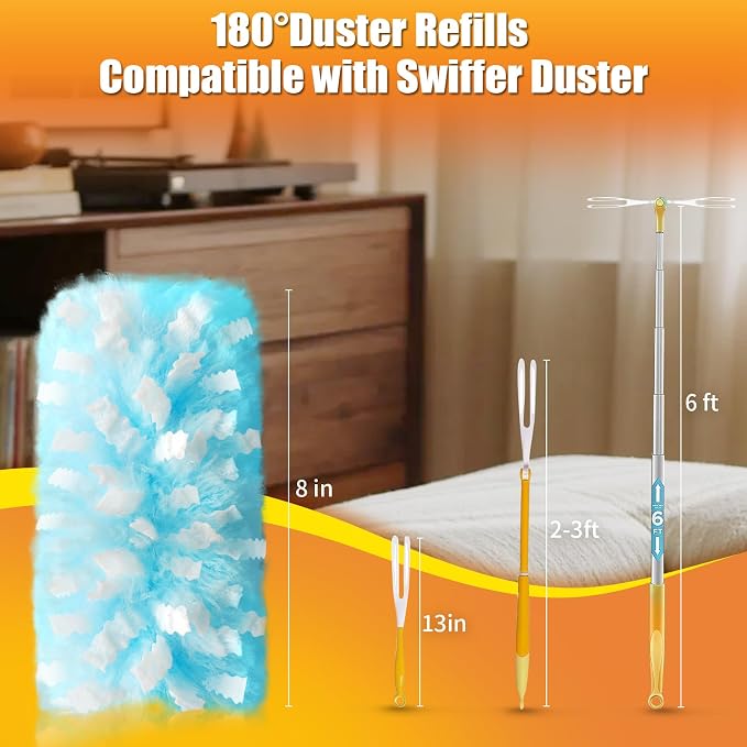 80 Count Duster Refills Compatible with Swiffer Duster, 180° Disposable Multi-Surface Microfiber Cleaning Dusters, Unscented