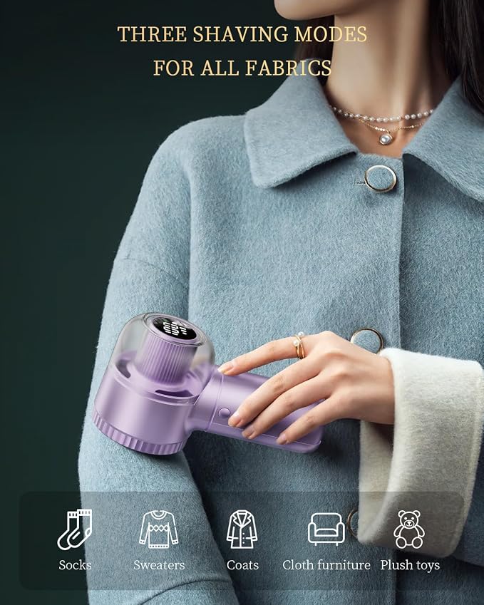 X-Large Fabric Shaver with Lint Brush, Rechargeable Lint Shaver with Digital Display, 3-Speeds, 6-Leaf Blades, 1200mAh Electric Lint Remover Sweater Shaver for Removing Fuzz and Pill