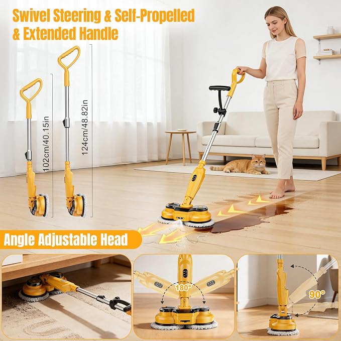 Cordless Electric Mop for Dewalt 20V Battery (NO Battery), 2 in 1 Spin Mop & Electric Floor Scrubber Machine with LED Light & Water Spray, 800 RPM Rotating Electric Mops for Floor (Black)