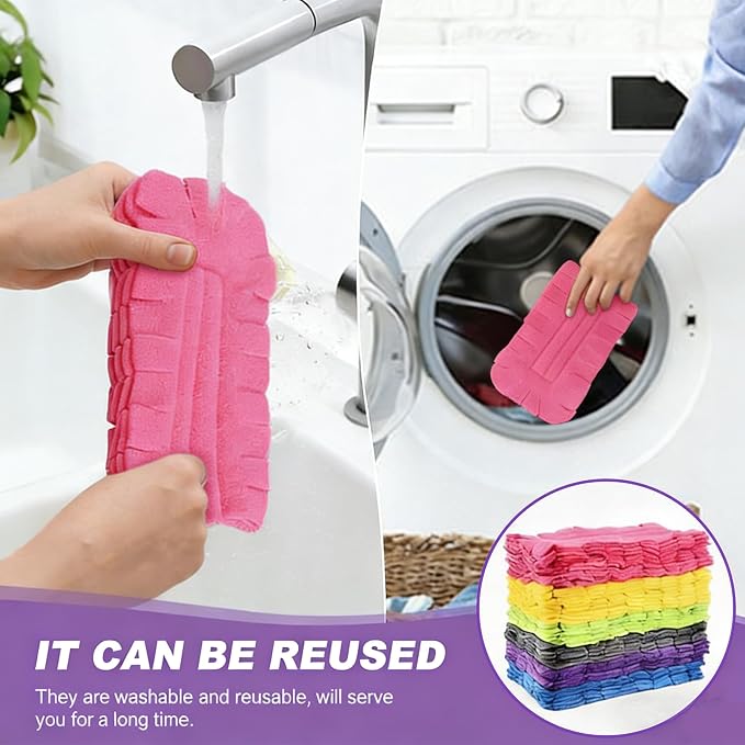 7-Pack Reusable Duster Refills, Washable Microfiber Chenille Duster Pads, Compatible with Swiffer Dusters, for Cleaning Homes, Blinds, Cars, Pet Areas, Furniture, and Fans (Handle Included)