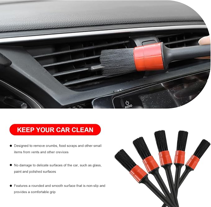 10PCS Car Detailing Brush Set, Auto Detail Dust Brushes with Premium Boar Hair & PP Bristles, Interior Exterior Cleaning Tool Mixed Hair Brush Kit for Air Vents, Seats, Wheels