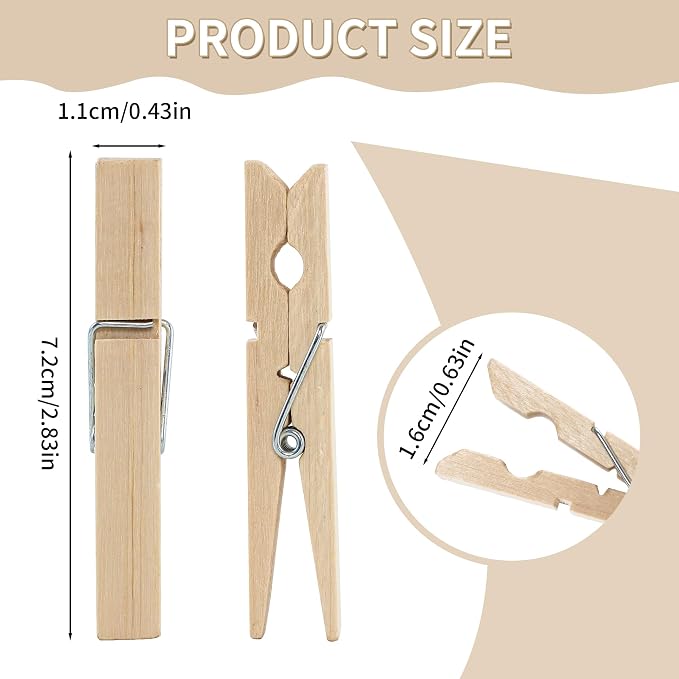 30 PCS Clothes Pins, 2.9 Inch Wooden Clothespins, Heavy Duty Clothes Line Clips for Drying Laundry, Rust Resistant Clothes Clip for Hanging Pictures