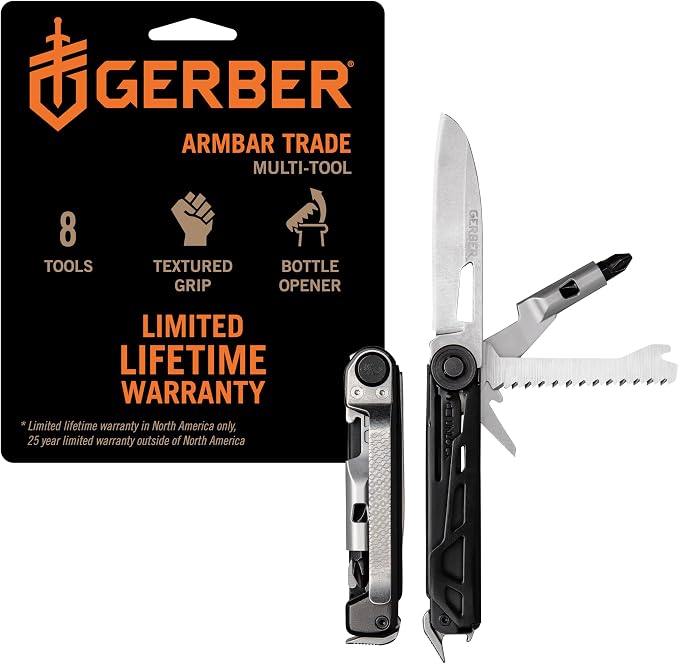 Gerber Armbar Trade EDC Pocket Knife Multitool with Bottle Opener, Onyx | Compact EDC multitool, includes blade, pry bar, hammer, 2.5" plain edge blade, 8-in-1 pocket tool, lightweight