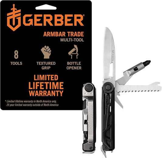 Gerber Armbar Trade EDC Pocket Knife Multitool with Bottle Opener, Onyx | Compact EDC multitool, includes blade, pry bar, hammer, 2.5" plain edge blade, 8-in-1 pocket tool, lightweight