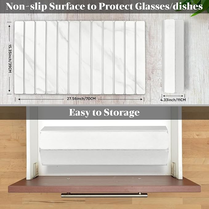 2 PCS Extra Large Stone Dish Drying Mat for Kitchen Counter, Foldable Quick Drying Dish Mats, Super Absorbent Drying Pad, Kitchen Counter Mats for Cups, Dishes, Bottles (White Marble 28"×16" & 8"x4")