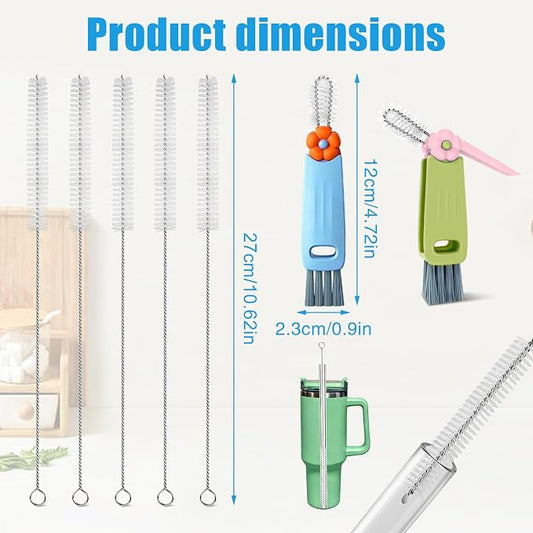 7Pcs 3-in-1 Cup Lid Gap Cleaning Brush & Straw Brush Set, Reusable Metal Straw Cleaner Brush, Multifunctional Cleaning Kit for Various Cup Lids
