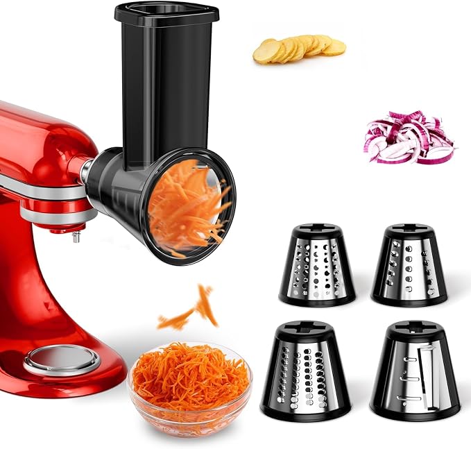 Slicer Shredder Attachment for Kitchenaid Stand Mixer, Salad Machine with Vegetable Slicer, Salad Maker, Food Slicers Cheese Grater Attachments for Kitchenaid Mixer Dishwasher Safe, Black