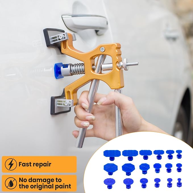 Sigoobal Car Dent Puller Kit, 135pcs Paintless Dent Removal Kit, Car Dent Repair Kit with Golden Lifter, Bridge Puller, Slide Hammer 2 in 1 T-Bar, Dent Puller for Car Refrigerator Door Ding Repair