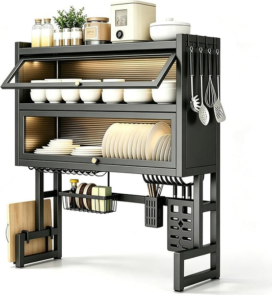 Over Sink Dish Drying Rack, Iron Over The Sink Dish Rack, Over Sink Rack, for Dishes, Glasses, Bowls, Cutlery Black 37.4in