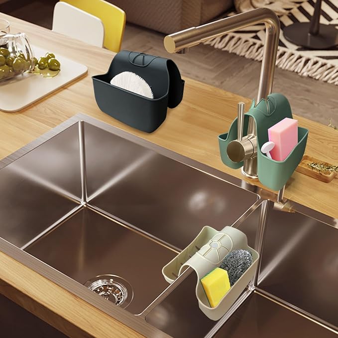 1Pc Sponge Holder for Kitchen Sink, Silicone Saddle Caddy Organizer Rack, Sponges Holder Over Faucet, Hanging Kitchen Sink Organizer Accessories Rack Basket-（Grey）