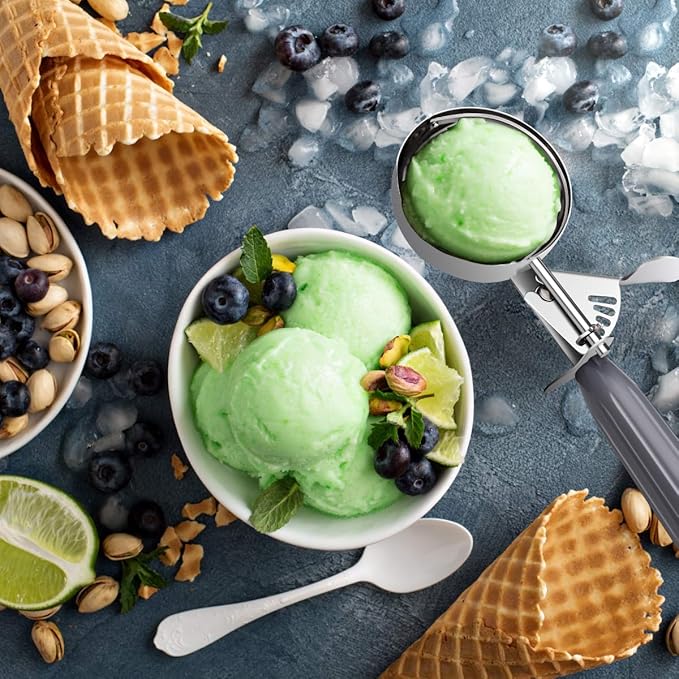 TOPKITCHEN Commercial-Grade Ice Cream Scoop 4 oz, 18/8 Stainless Steel Cookie Scoop with Plastic Handle, Portion Control Disher Scoop for Bakeries, Restaurants & Dessert Shops, #8, Grey