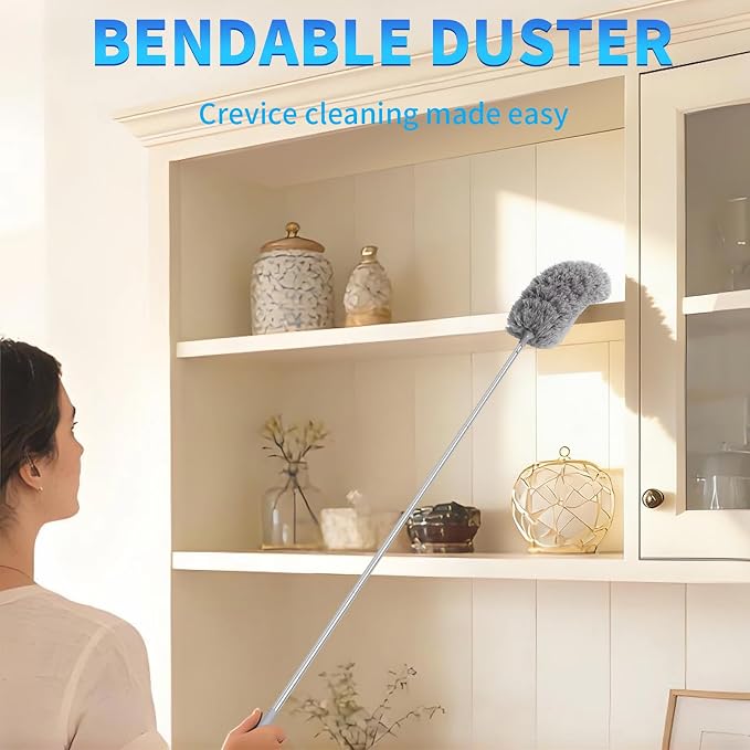 2 Pack Microfiber Duster for Cleaning, Washable Hand Dusters with Extendable Pole, Cleaning Supplies for Office, Car, Furniture, Ceiling Fan