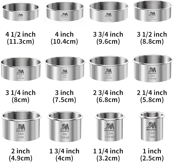 Round Cookie Biscuit Cutter Set 12 Pieces Graduated Circle Pastry Cutters 18/8 Stainless Steel Cookie Cutters1inch - 4 1/2inch Donut Cutter Ring Molds GIFT Package