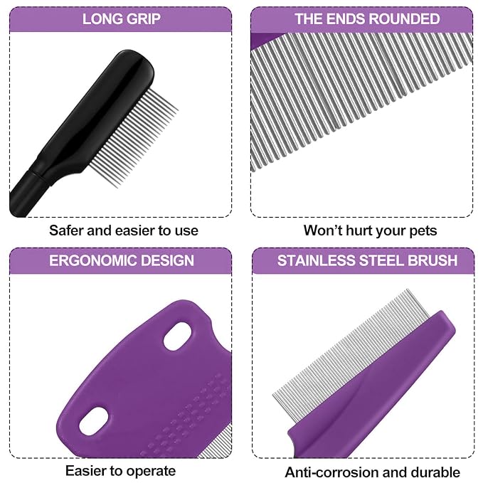 Fullhawl 5 Pieces Dog Eye Combs Tear Stain Remover Combs Pet Grooming Comb for Small Dogs Gently Removing Eye Mucus and Crust (Purple, Black)