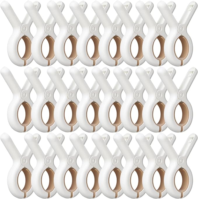 24 Pack Plastic Clothes Pins with Strong Anti-Rust Springs,Heavy Duty Beach Towel Clips,Laundry Clothespins to Keep Your Towel, Clothes, Blankets to Dry on Clothesline and Hanging Rack