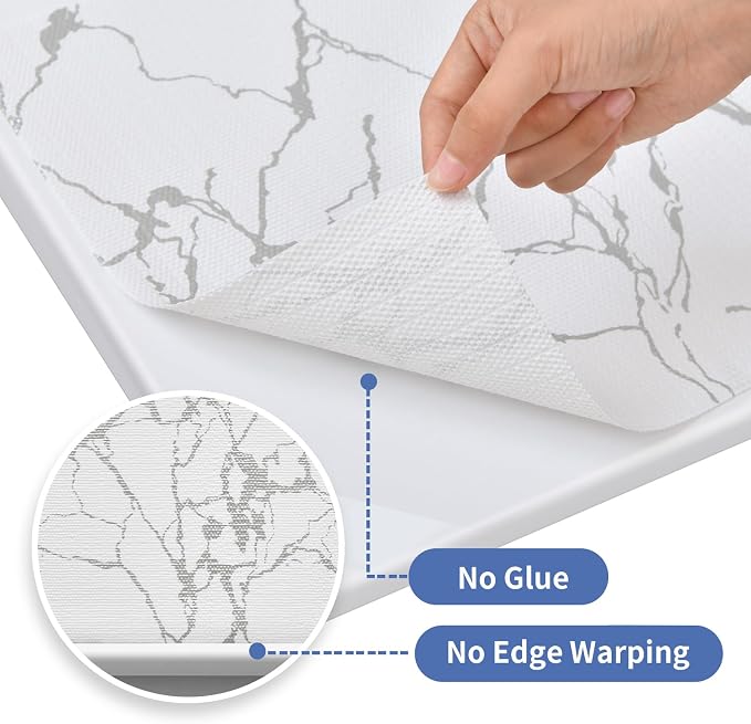 Drawer and Shelf Liner for Kitchen Cabinet: 17 in X 20 Ft Non Slip | Waterproof Shelf Paper Non Adhesive Refrigerator Liners Silver Marble Easy Liners for Bathroom with Knife Tape Measure