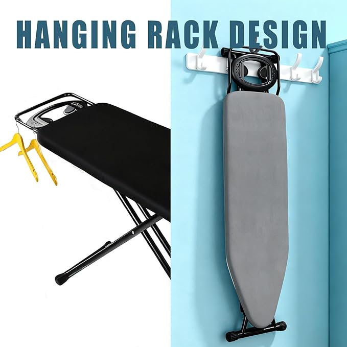 Ironing Board Full Size, Heat Resistant Cover Wide Iron Board with Steam Rest, Ultra Thick Padding, Height Adjustable Heavy Sturdy Metal Frame Legs Ironing Stand,Non-Slip Foldable 58"x15"