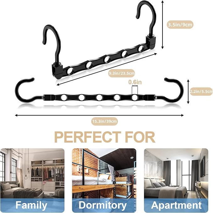 24 Pack Hangers Space Saving Magic Space Saver Smart Plastic Hangers Black | Clothes Hanger Organizer Closet Organizers and Storage for Closet Wardrobe Apartment College Dorm Room Essentials