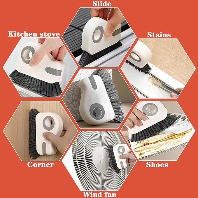 2 in 1 Groove Cleaning Brush,New Window Track Cleaning Tools Multifunction Grout Cleaner Tool with Tweezers and Scraper for Sliding Door Track, Window Seal, Sill (Orange 2 Pcs)