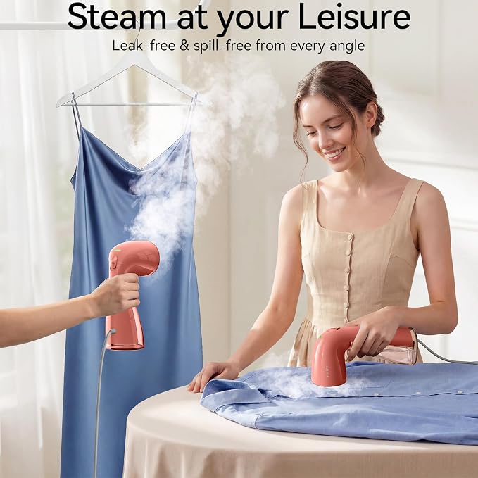 HiLIFE Steamer for Clothes, Portable Handheld Design, 240ml Big Capacity, 700W, Strong Penetrating Steam, Removes Wrinkle, for Home, Office and Travel(ONLY FOR 120V) (Rose Pink)