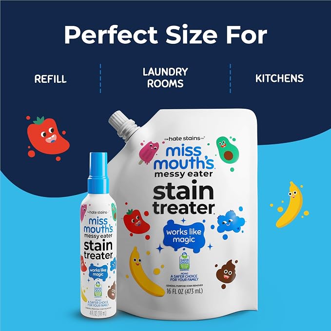 Miss Mouth's Messy Eater Refill, Laundry Stain Remover, 16 Oz Pouch | Easy Refill; Newborn & Baby Essentials; Cleans Food, Grease, Coffee; Use on Laundry, Underwear, Fabric