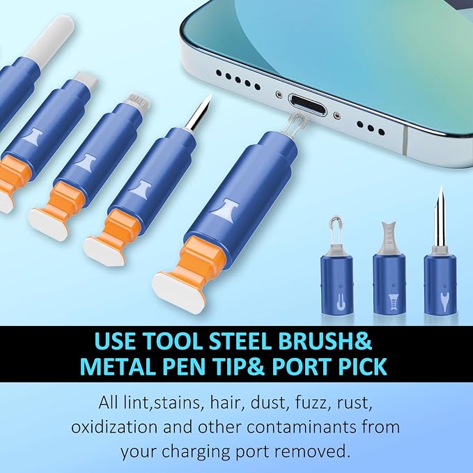 iPhone Cleaning Kit for Charging Port Cell Phone USB C, Dark Blue | Multi-Tool, Cleaner Kit for AirPod, iPhone Cleaner, Portable Repair Tool, for Lightning Charger Cable iPad Electronic Devices