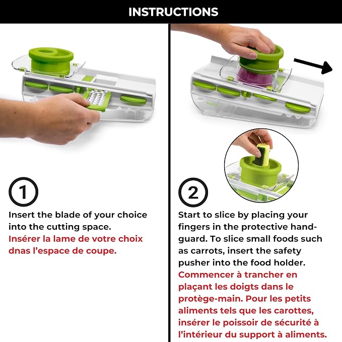Starfrit Easy Mandoline Slicer, Dicer - 5-Blades - Straight & Crinkle Blades, Julienne, Grater & Shredder - Self-Feeding Pusher - Catch Base for Storage and Food Container