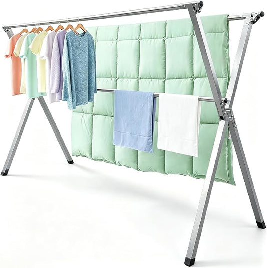 Clothes Drying Rack Folding Indoor Outdoor, Foldable Portable Laundry Drying Rack, Heavy Duty Laundry Hanger Dryer Rack with 20 Hooks (79.55'')