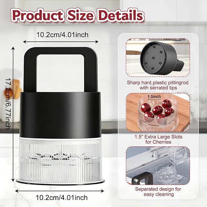 7-in-1 Cherry Pitter Tool,1.5" Extra Large Slots Making Cherry Jam | Food Grade Multi-Fruit Corer with Anti-Splatter Guard, Upgraded Easy Push Seed Remover,Dishwasher Safe