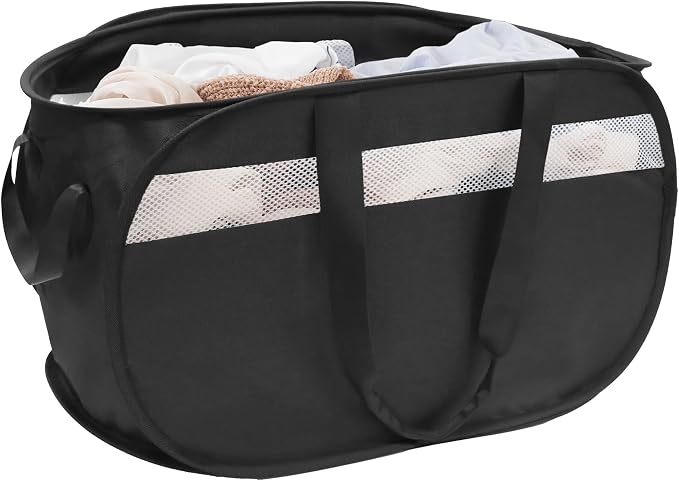 Collapsible Tear Proof Laundry Baskets with Dual Handles, Black | 70L, Foldable, Pop up Hamper, Reinforced Durable Laundry Hamper for Home, Laundry, Bathroom, Dorm or Travel