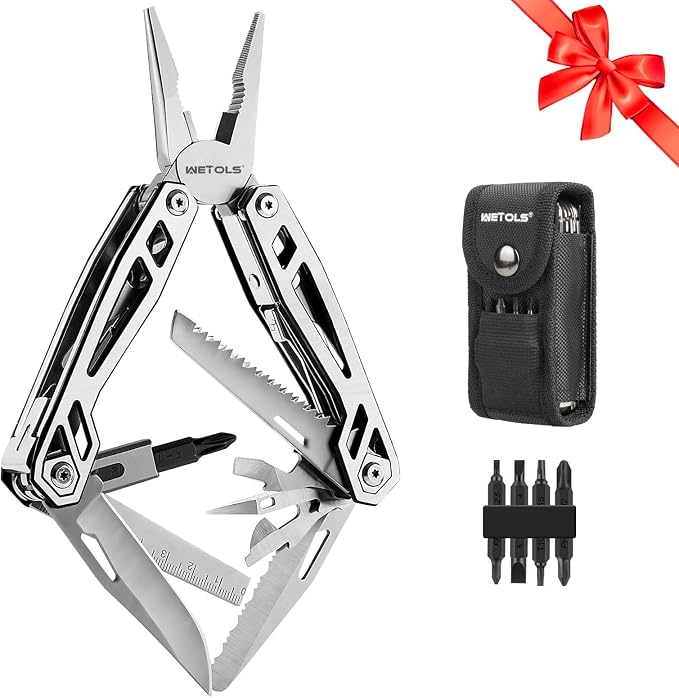 Multitool with Pocket Knife, Birthday Gifts for Men Women Mom Dad | 21-in-1 Stainless Steel Pliers with Screwdrivers, Self-locking Multi tools with EDC Sheath, Ideal for Home, Camping, Survival
