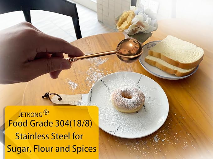 JETKONG Powdered Sugar Shaker Duster Flour Dispenser Shaker with 18/8 Stainless Steel Spring-operated Handle for Sugar Flour and Spices (Brown)