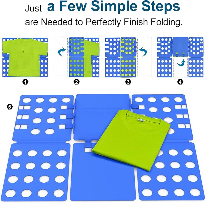 Geniusidea Shirt Folding Board T Shirt Folder for Adults Laundry Room Tough PP Plastic Folding Tool 27.16"x22.44" Easy to Fold Clothes into a Uniform Size, Blue