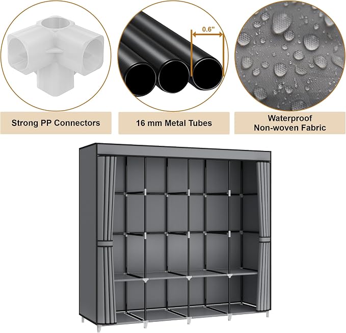 67" Portable Wardrobe Closet for Hanging Clothes, 8 Shelves 4 Rods & Cover