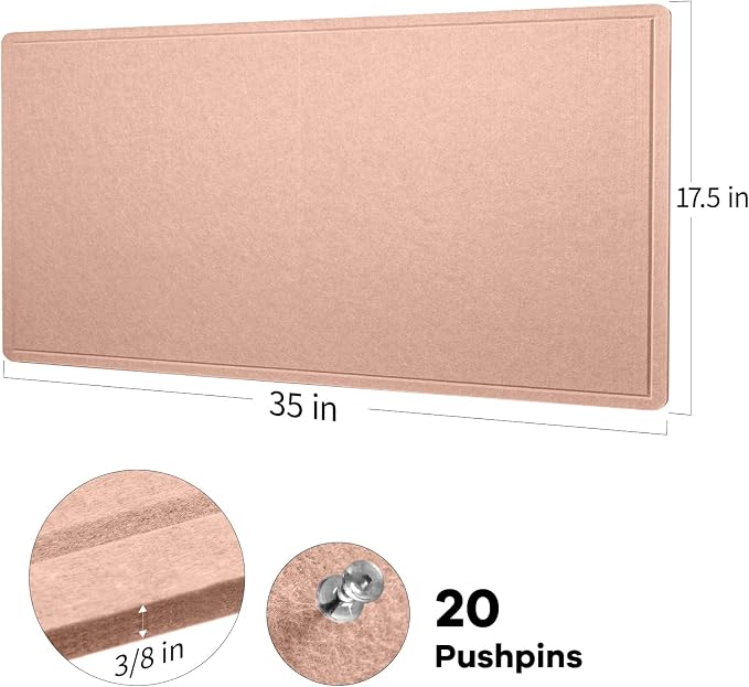 Felt Bulletin Board 35x18 inches, Decorative Pin Board for Home & Office | Cork Board Alternative for Wall with Push Pins, Display Mood Board for Photos, Notes & Reminders