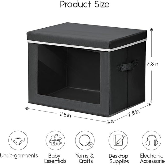 Homsorout Storage Bins with Lids - Small Fabric Organizers with Window, Collapsible Storage Bins for Clothes, Decorative Closet Organizers for Towels, Tshirt, 3 Pack, Black