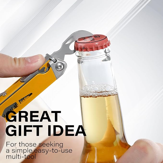 21-in-1 Multi Tool Pliers w/Safety Locking & Spring-Action Scissors | Heavy-duty Stainless Steel Multi-tool Set with Nylon Sheath for Work, Home, Garden, DIY & Auto, Maple Yellow