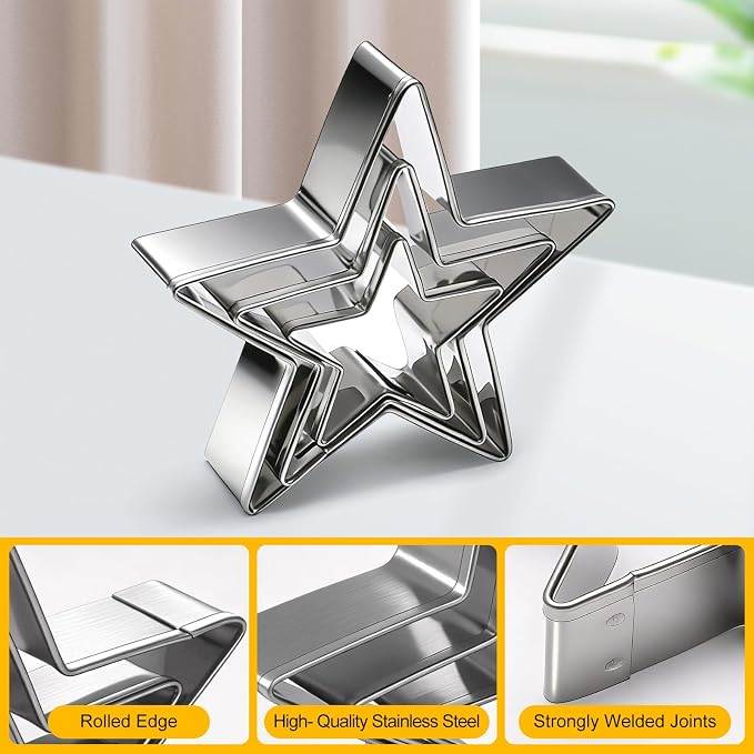 12 Pcs Professional Stainless Steel Cookie Cutters Set - Heart, Flower, Round, Star Shapes Metal Biscuit Cutter, Essential Baking Tools for Dough Preparation